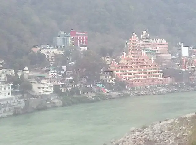 The Ganga flowing through Rishikesh with hills behind